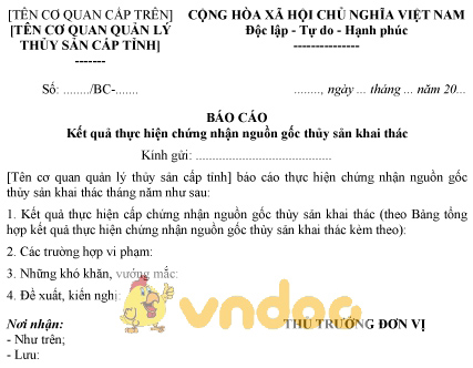 Mẫu báo cáo kết quả chứng nhận nguồn gốc thủy sản khai thác