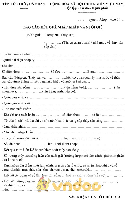 Mẫu báo cáo kết quả nhập khẩu và nuôi giữ