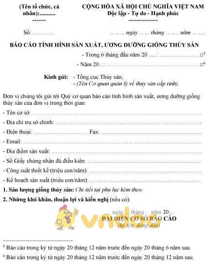 Mẫu báo cáo tình hình sản xuất, ương dưỡng giống thủy sản