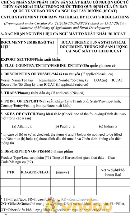 Mẫu GCN sản phẩm thủy sản xuất khẩu có nguồn gốc từ thủy sản khai thác trong nước
