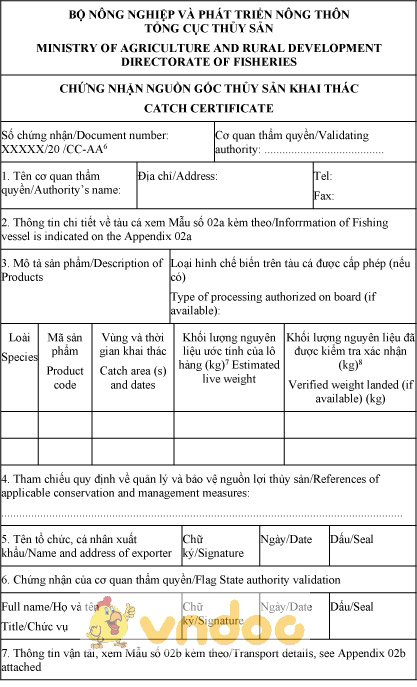 Mẫu giấy chứng nhận nguồn gốc thủy sản khai thác