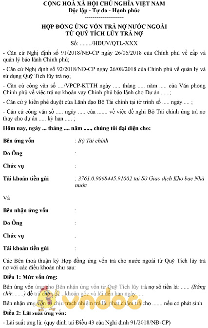 Mẫu số C01-Q: Hợp đồng ứng vốn trả nợ nước ngoài từ quỹ tích lũy trả nợ