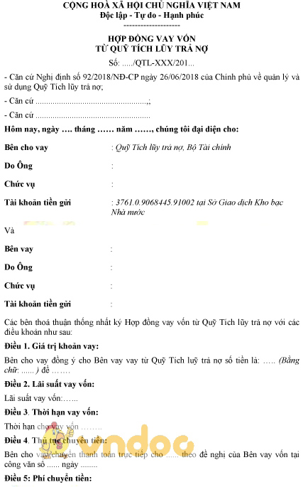 Mẫu số C02-Q: Hợp đồng vay vốn từ quỹ tích lũy trả nợ