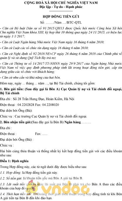 Mẫu số C03-Q: Hợp đồng tiền gửi