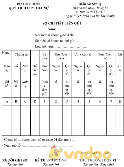 Mẫu số S03-Q: Sổ chi tiết tiền gửi