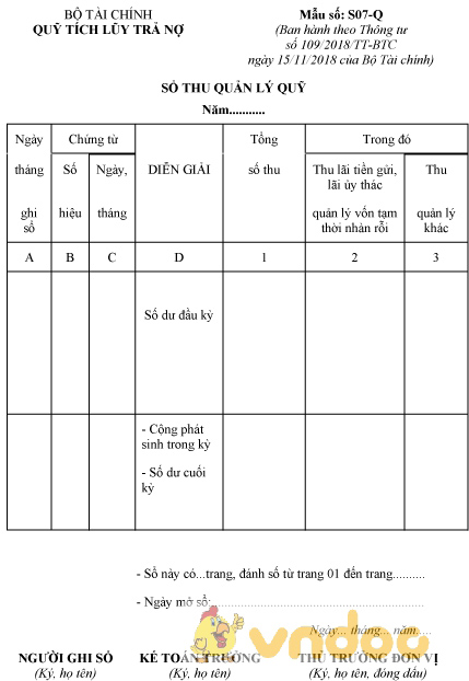 Mẫu số S07-Q: Sổ thu quản lý quỹ