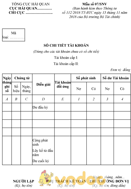 Mẫu số 07/SNV: Sổ chi tiết tài khoản