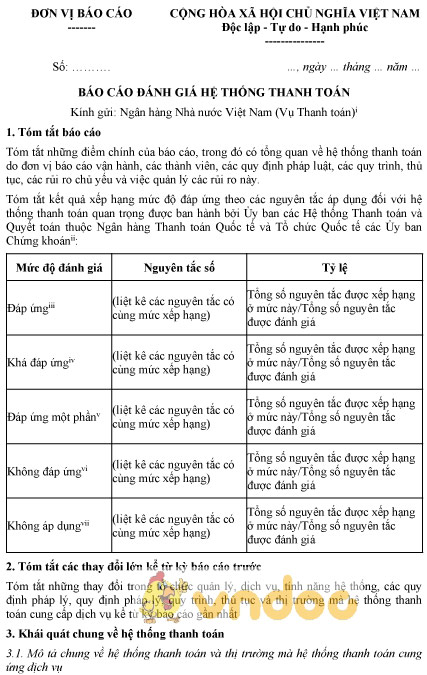 Mẫu báo cáo đánh giá hệ thống thanh toán
