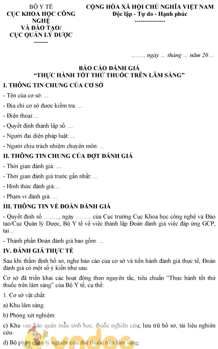 Mẫu báo cáo đánh giá việc đáp ứng thực hành tốt thử thuốc trên lâm sàng