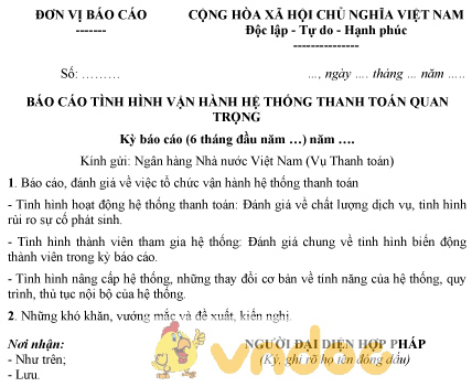 Mẫu báo cáo tình hình vận hành hệ thống thanh toán quan trọng