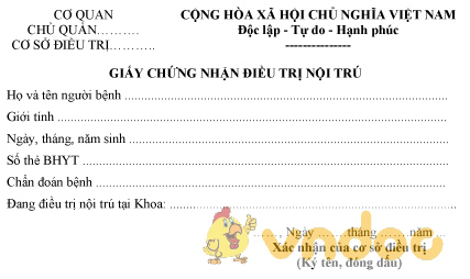 Mẫu giấy chứng nhận điều trị nội trú
