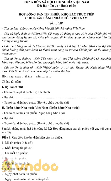Mẫu hợp đồng bán tín phiếu trực tiếp