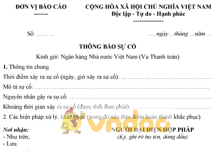 Mẫu thông báo sự cố vận hành hệ thống thanh toán quan trọng