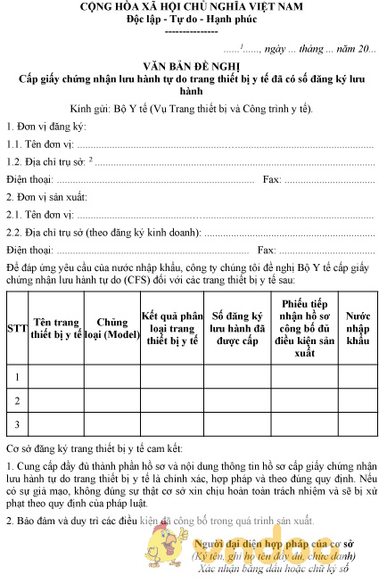 Mẫu văn bản đề nghị cấp giấy chứng nhận lưu hành tự do