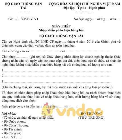 Mẫu giấy phép nhập khẩu pháo hiệu hàng hải