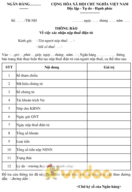 Mẫu 05/TB-TĐT: Thông báo về xác nhận nộp thuế điện tử