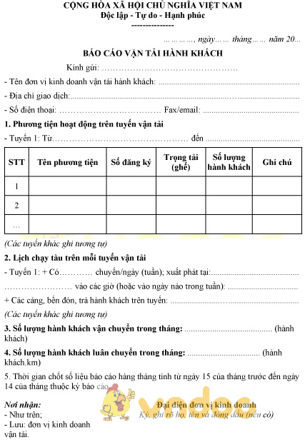 Mẫu bản báo cáo vận tải hành khách