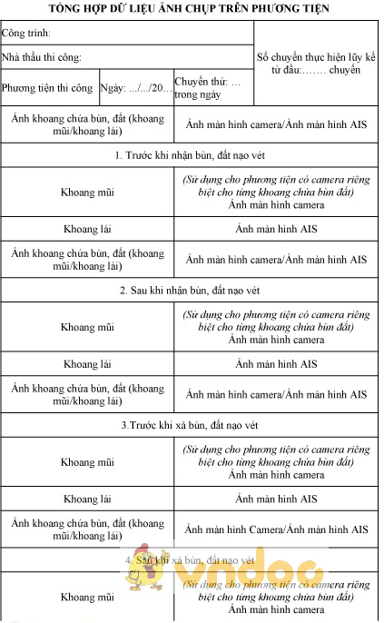 Mẫu tổng hợp dữ liệu ảnh chụp trên phương tiện sử dụng cho phương tiện có Camera riêng biệt