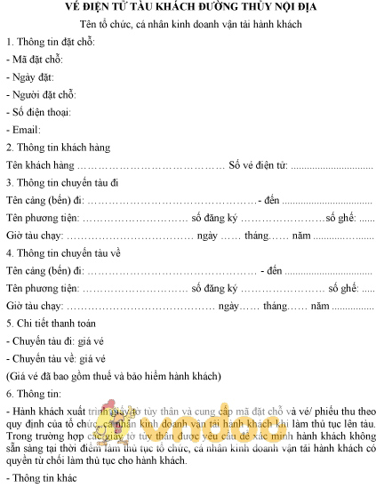 Mẫu vé điện tử tàu khách đường thủy nội địa