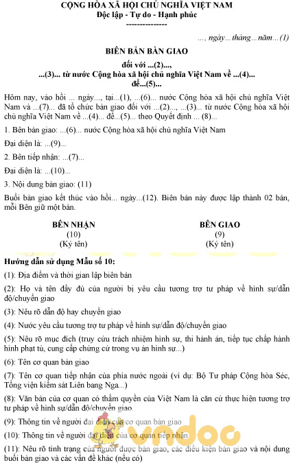 Mẫu biên bản bàn giao dẫn độ