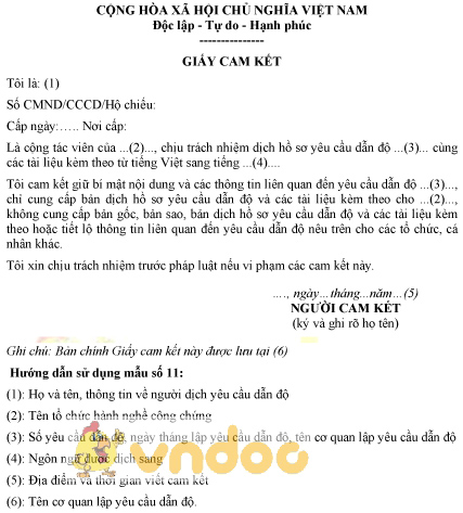 Mẫu giấy cam kết về việc dẫn độ