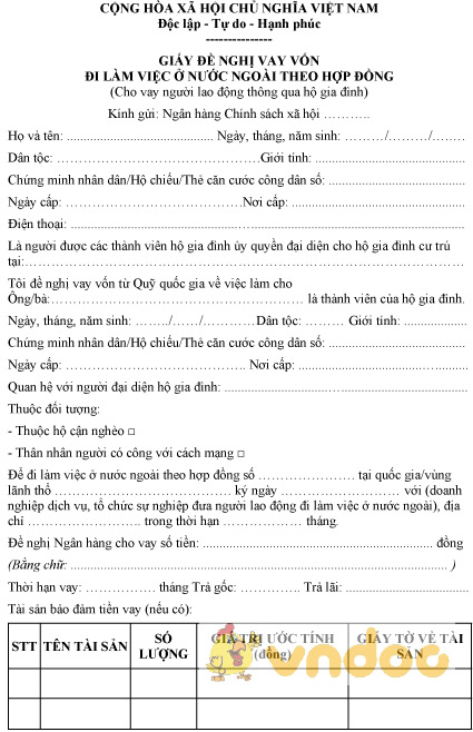 Mẫu giấy đề nghị vay vốn đi làm việc ở nước ngoài cho người lao động thông qua hộ gia đình