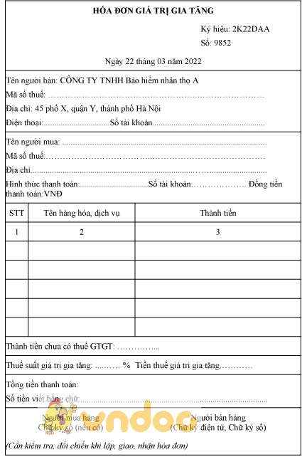 Mẫu hóa đơn điện tử giá trị gia tăng dùng cho một số tổ chức, doanh nghiệp đặc thù