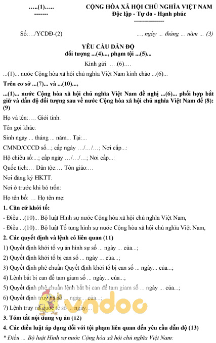 Mẫu yêu cầu dẫn độ