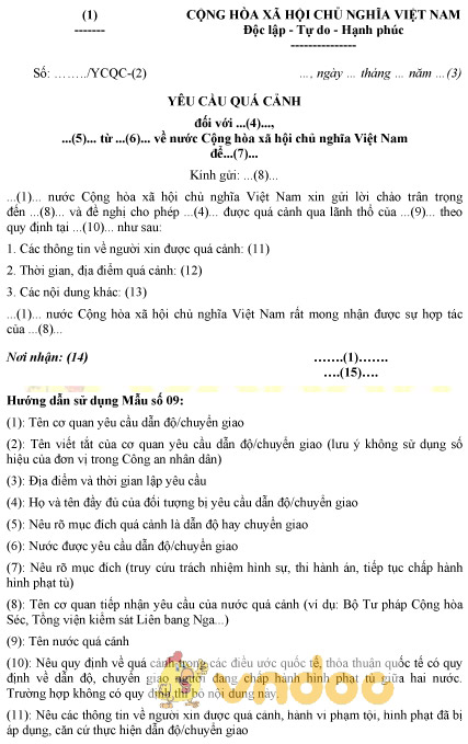 Mẫu yêu cầu quá cảnh