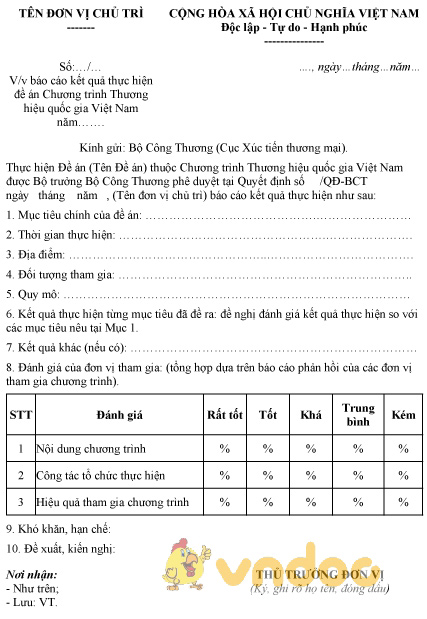 Mẫu báo cáo kết quả thực hiện đề án Chương trình Thương hiệu quốc gia Việt Nam