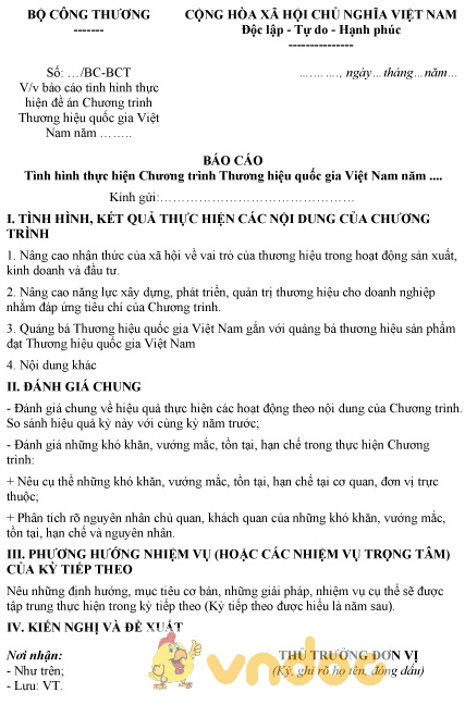 Mẫu báo cáo tình hình thực hiện Chương trình Thương hiệu quốc gia Việt Nam