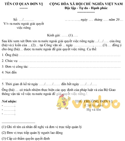 Mẫu công văn giải quyết việc ra nước ngoài