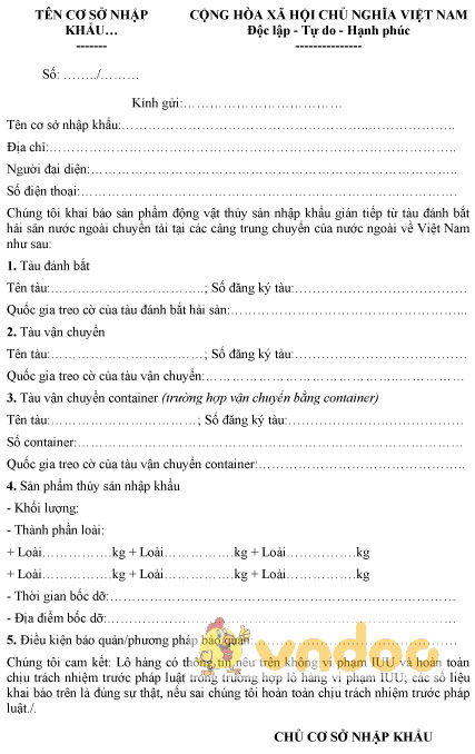 Mẫu giấy khai báo thông tin chuyển tải