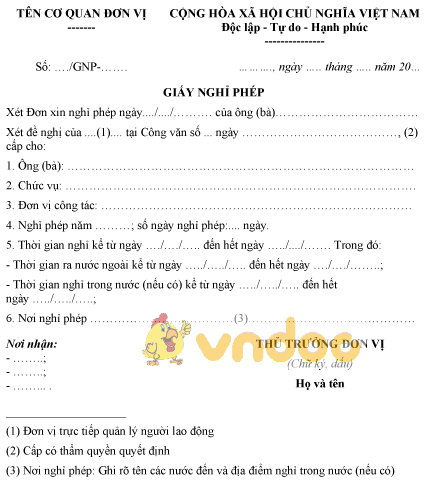Mẫu giấy nghỉ phép ra nước ngoài