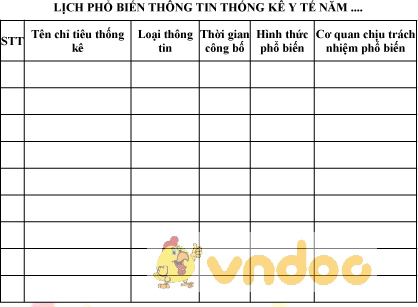 Mẫu lịch phổ biến thông tin thống kê y tế