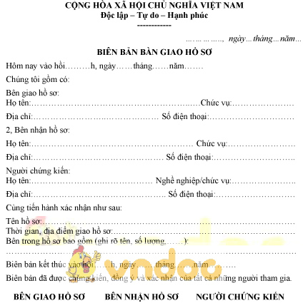 Mẫu biên bản bàn giao tình trạng hồ sơ