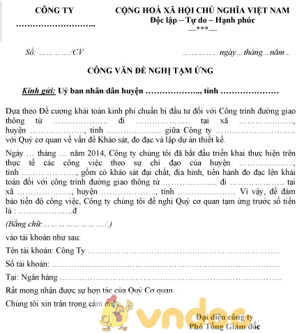 Mẫu công văn đề nghị tạm ứng kinh phí