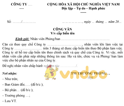 Mẫu công văn đề nghị cấp biển tên