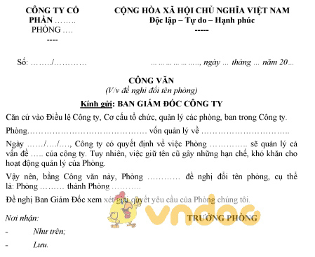 Mẫu công văn đề nghị đổi tên phòng