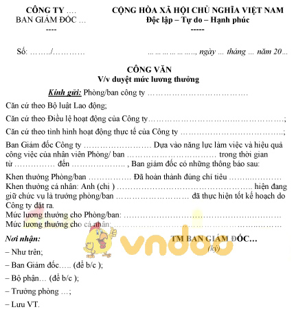 Mẫu công văn đề nghị duyệt mức lương thưởng