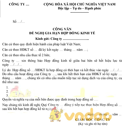 Mẫu công văn đề nghị gia hạn hợp đồng kinh tế