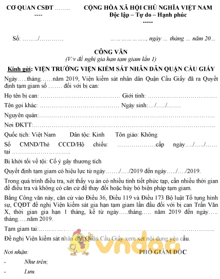 Mẫu công văn đề nghị gia hạn tạm giam