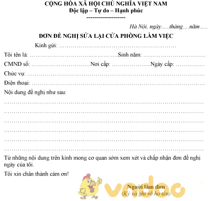 Mẫu đơn đề nghị sửa lại cửa phòng làm việc