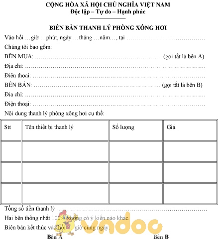 Mẫu biên bản thanh lý phòng xông hơi