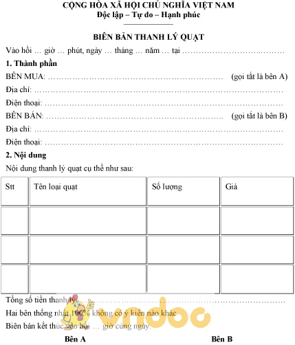 Mẫu biên bản thanh lý quạt