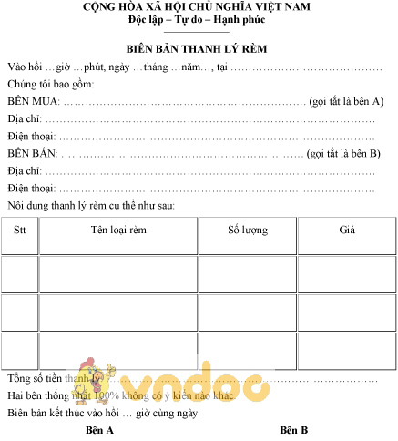 Mẫu biên bản thanh lý rèm