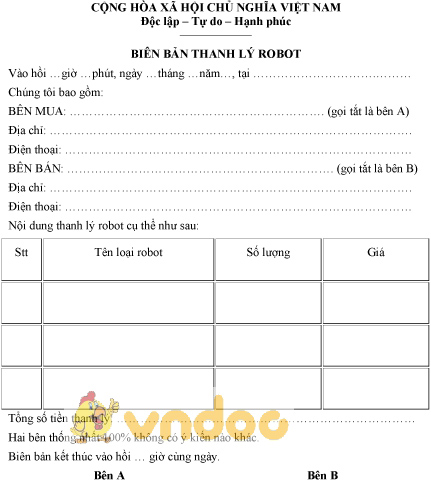 Mẫu biên bản thanh lý robot