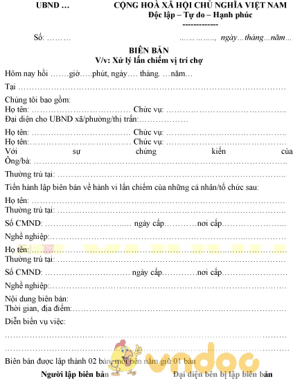 Mẫu biên bản xử lý lấn chiếm vị trí chợ