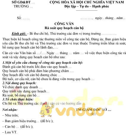 Mẫu công văn rà soát quy hoạch cán bộ