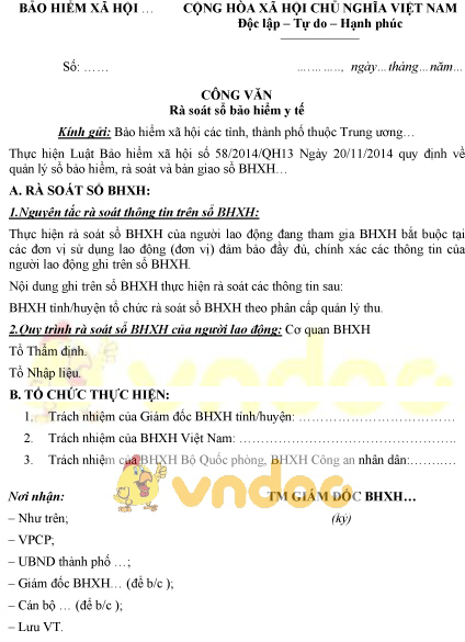 Mẫu công văn rà soát sổ bảo hiểm xã hội